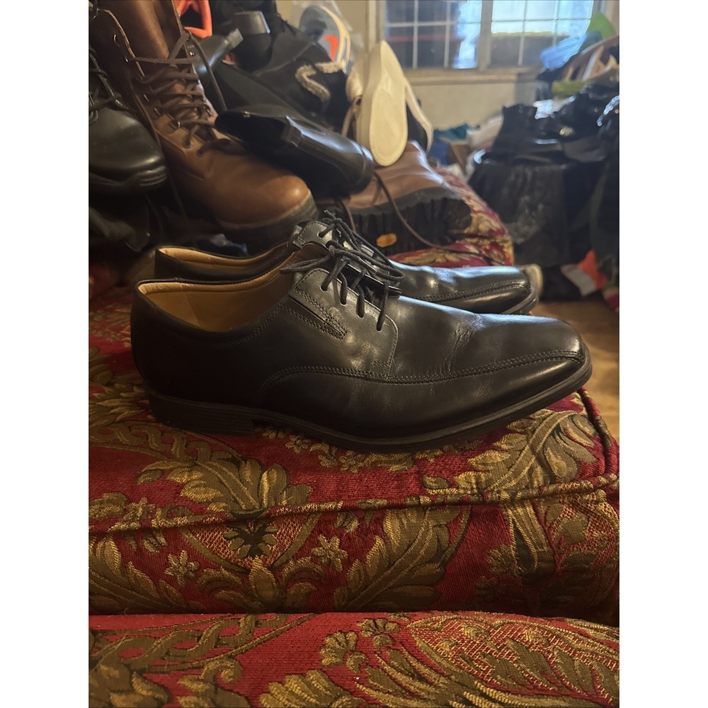 Clarks Tilden Walk Men's Black Leather Upper Oxford Dress Shoes US 12 W